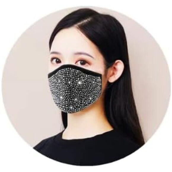 Women's 2 Pcs Masquerade Mask Reusable Rhinestone Music festival mask Breathable - Picture 7 of 7